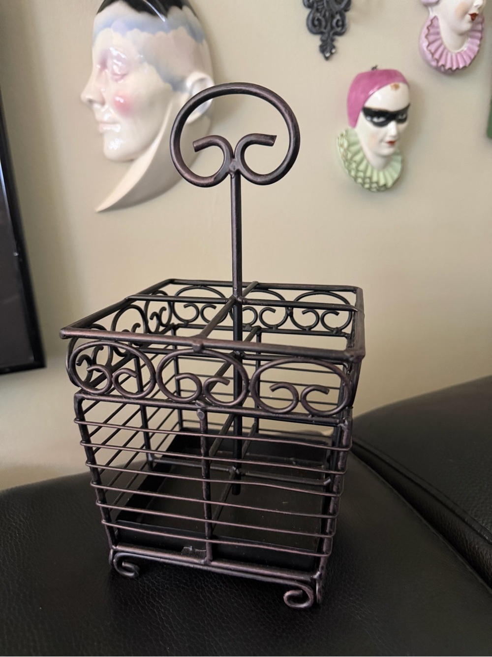 Vintage Bronzed Metal Utensil Caddy